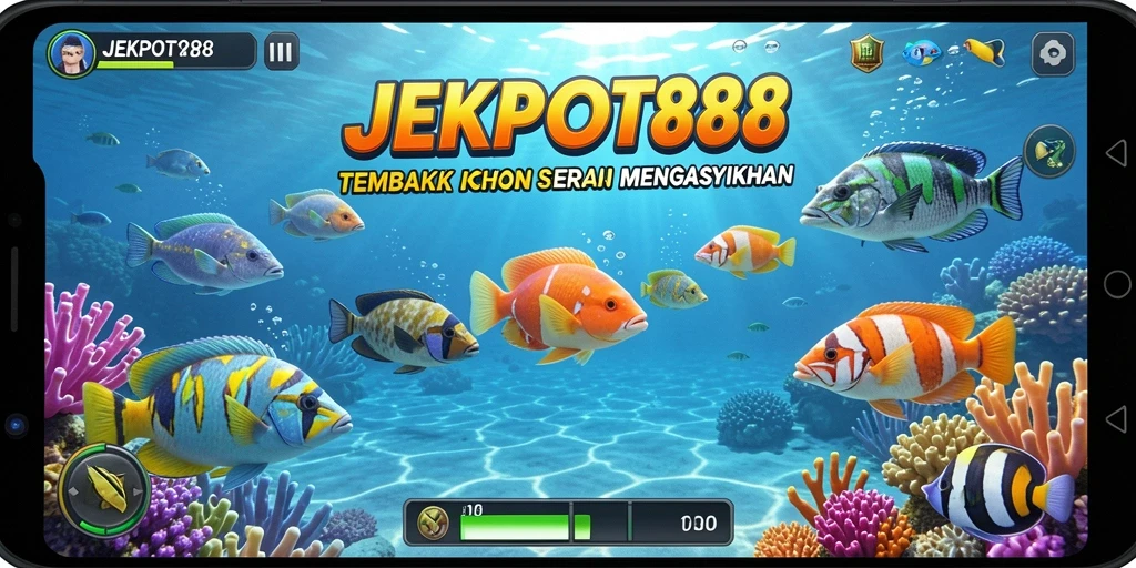 Screenshot utama gameplay JEKPOT88 menampilkan aksi seru Tembak Ikan.