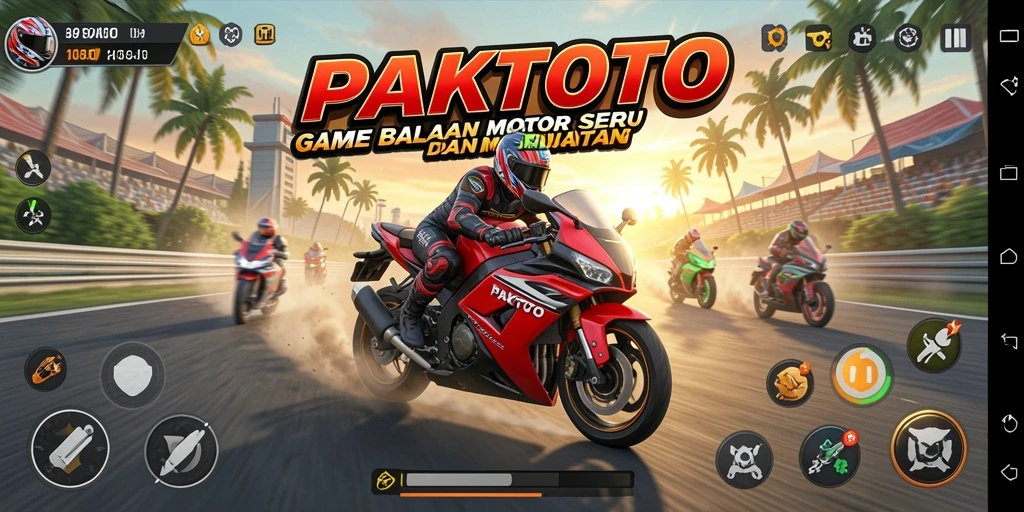 Tampilan gameplay PAKTOTO yang mendebarkan saat balapan motor.