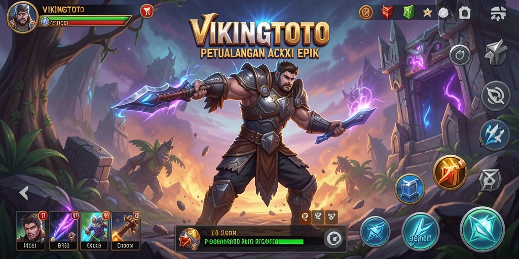 Tampilan aksi seru dalam VIKINGTOTO dengan karakter Viking berjuang melawan musuh.